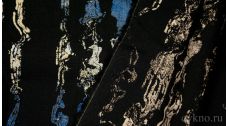 Ткань Костюмная "Сине-бежевый орнамент на черном"
